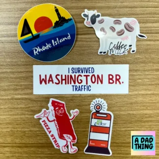 Rhode Island Laptop Water Bottle Sticker Pack RI - Coffee Milk, Pizza Strip, 401, RIDOT Traffic, Washington Bridge